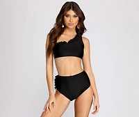 Radiant And Ruffled One Shoulder Swim Top