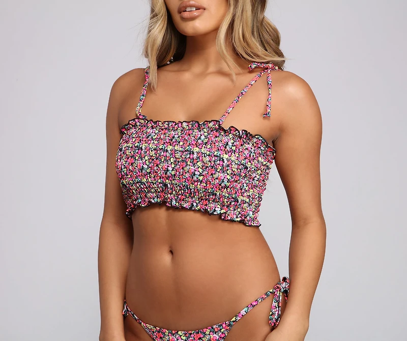 Flirty Floral Smocked Swim Top