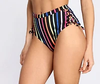 Sherbet Rainbow Striped High Waist Bikini Bottoms