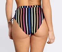 Sherbet Rainbow Striped High Waist Bikini Bottoms