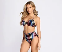 Sherbet Rainbow Striped High Waist Bikini Bottoms
