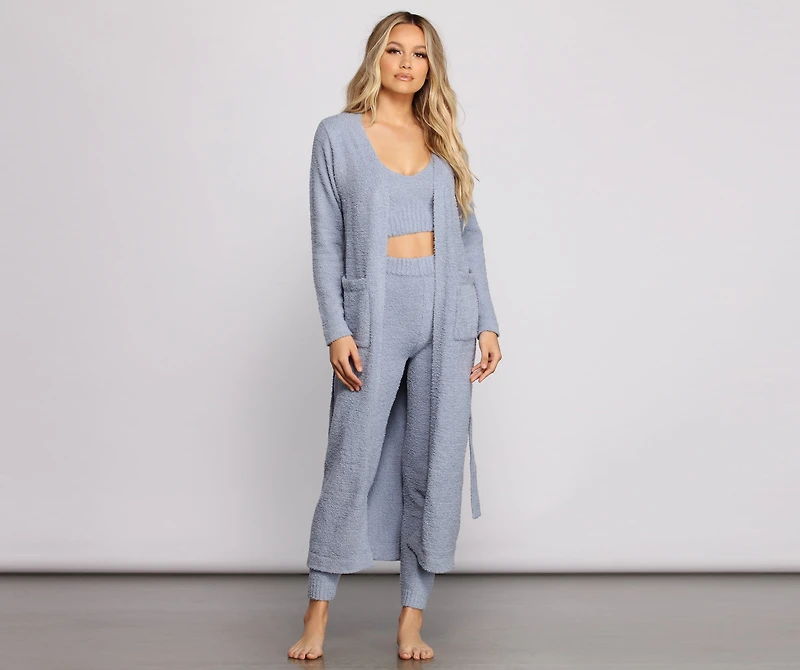 Chic Chenille Knit Long Belted Robe