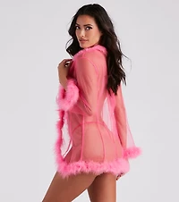 Fab And Flirtatious Feather Robe Panty Set