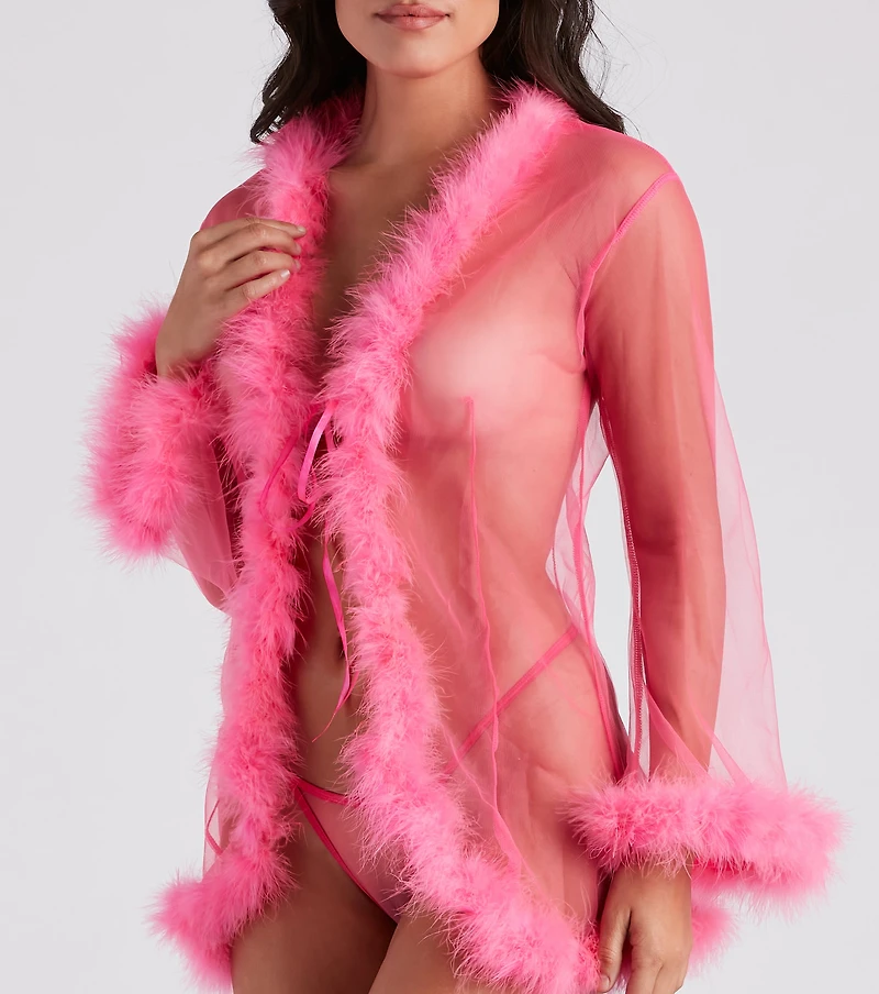 Fab And Flirtatious Feather Robe Panty Set