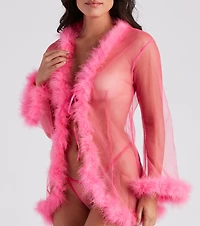 Fab And Flirtatious Feather Robe Panty Set