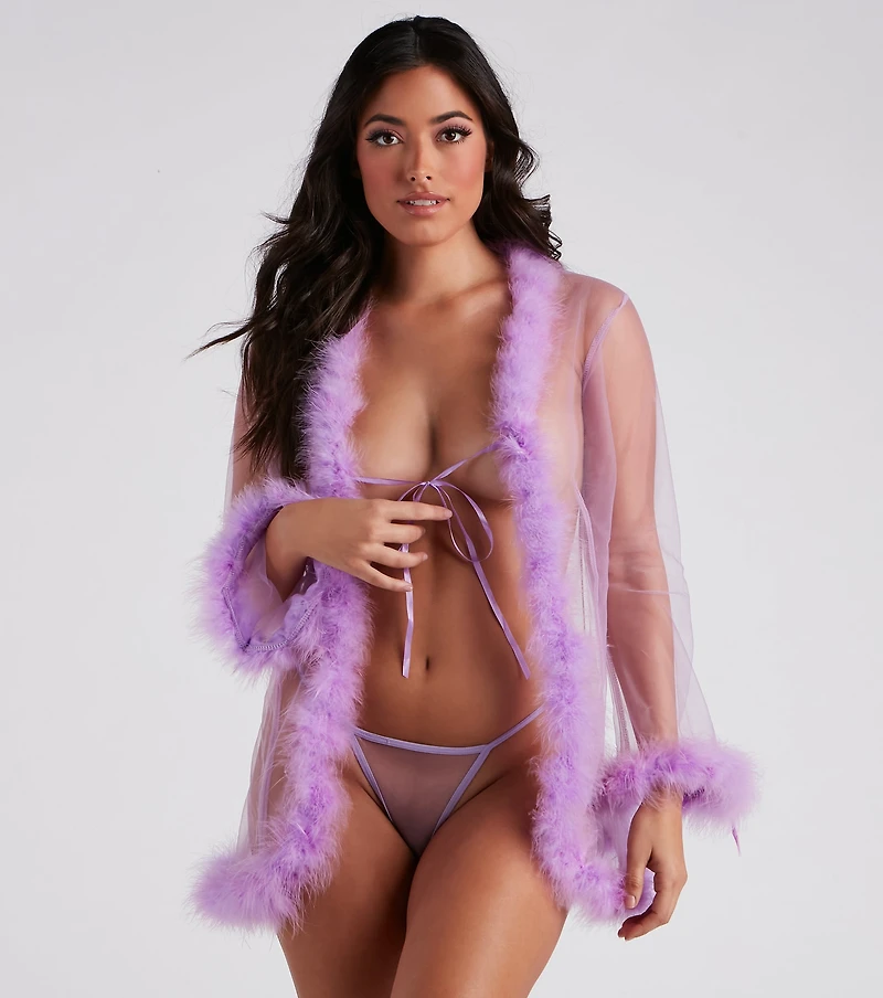 Fab And Flirtatious Feather Robe Panty Set