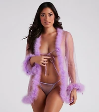Fab And Flirtatious Feather Robe Panty Set