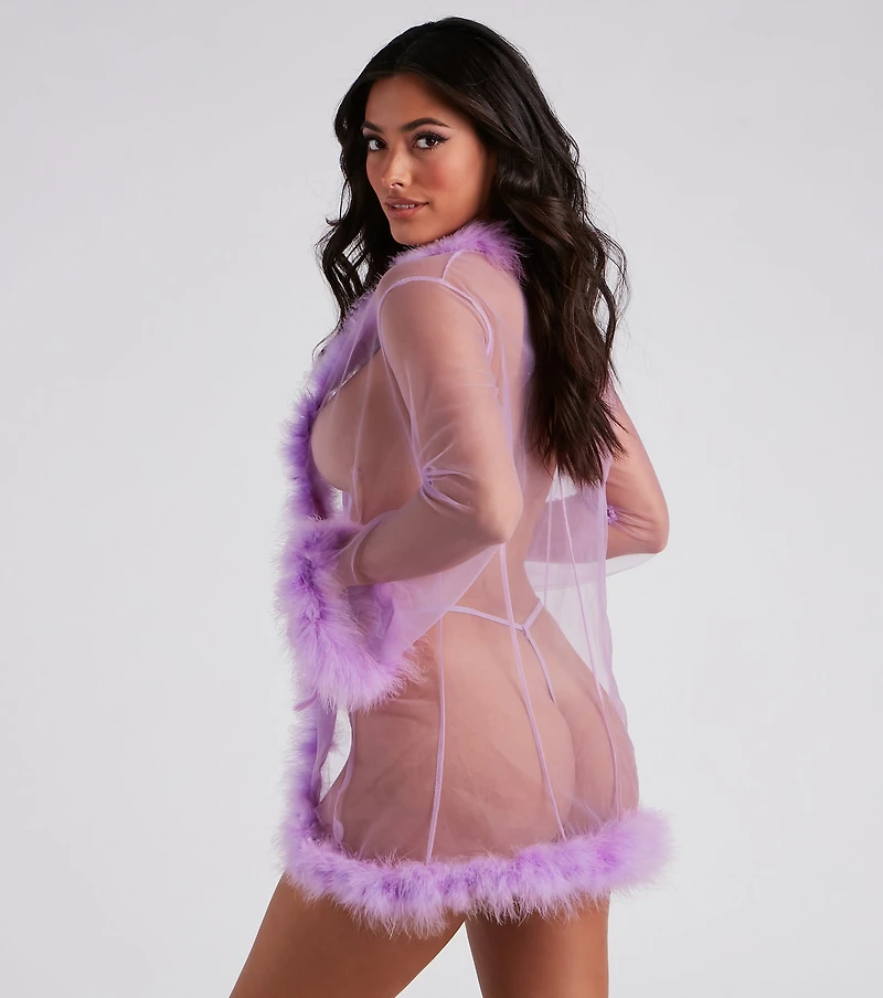Fab And Flirtatious Feather Robe Panty Set