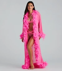 Always Extra Feather Trim Long Robe