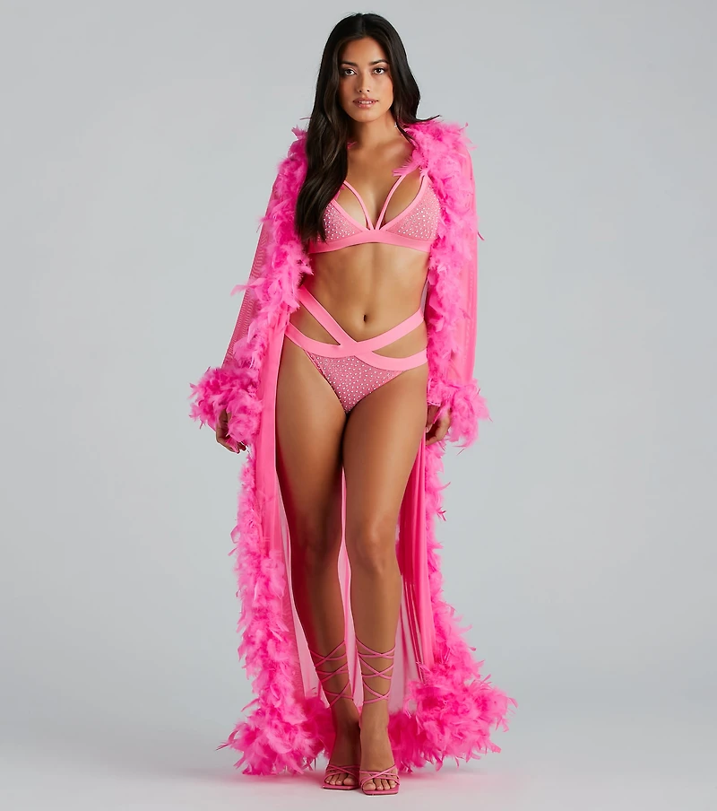Always Extra Feather Trim Long Robe
