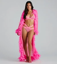 Always Extra Feather Trim Long Robe