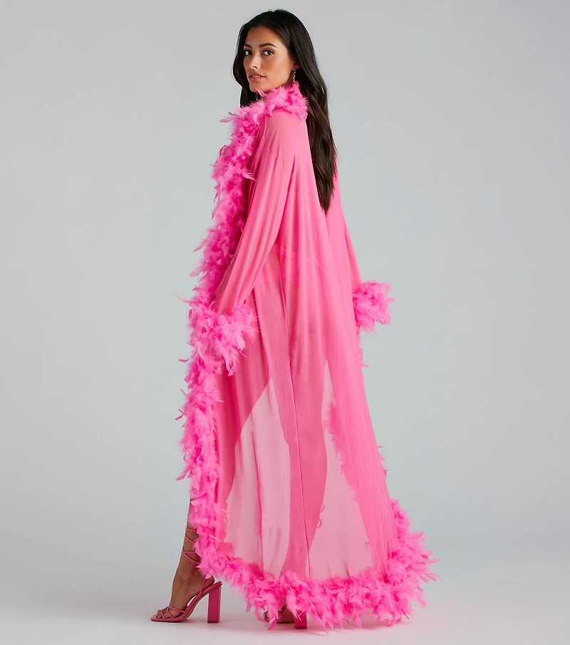 Always Extra Feather Trim Long Robe