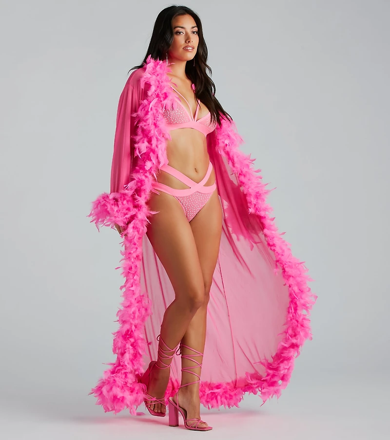 Always Extra Feather Trim Long Robe