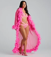 Always Extra Feather Trim Long Robe