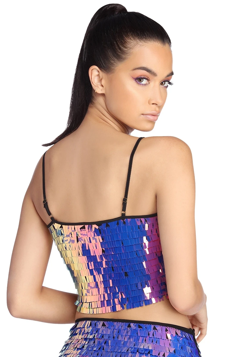Iridescent Glow Sequin Fringe Cami