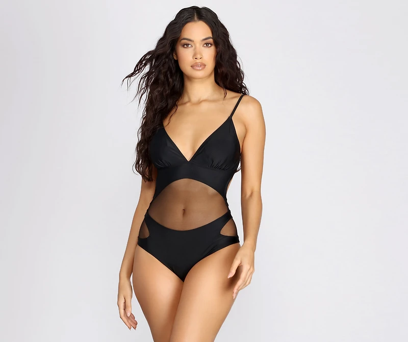 Sultry And Sheer Mesh Waist Swimsuit
