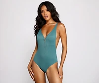 Good Vibes Ribbed One Piece Swimsuit
