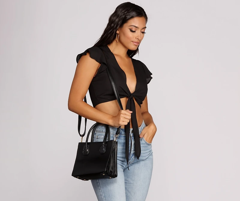 Snake Trim Tote Satchel