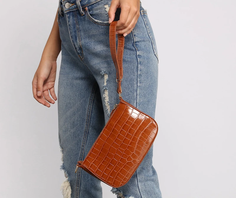 Essential Faux Croc Embossed Purse