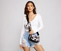 Faux Leather Cow Print Crossbodys With Pouch
