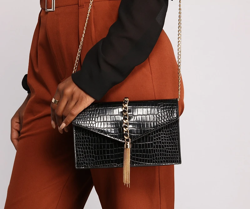 Croc Embossed Envelope Clutch