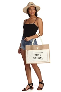 Hello Weekend Straw Tote Bag