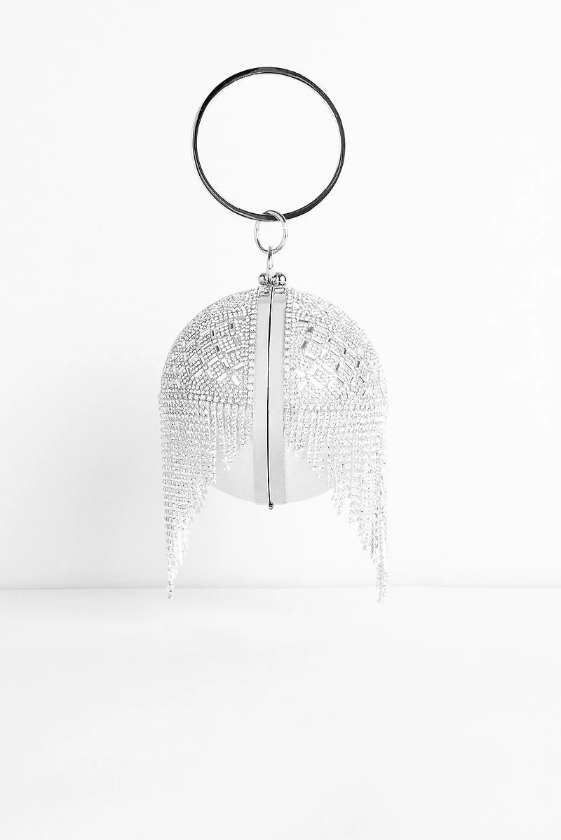 Rhinestone Fringe Sphere Clutch