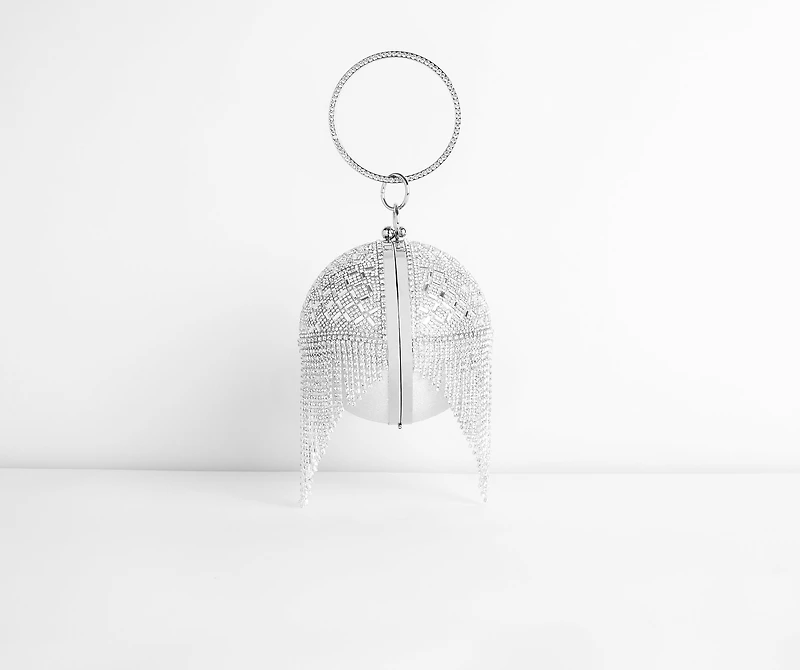 Rhinestone Fringe Sphere Clutch