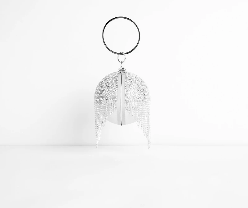Rhinestone Fringe Sphere Clutch