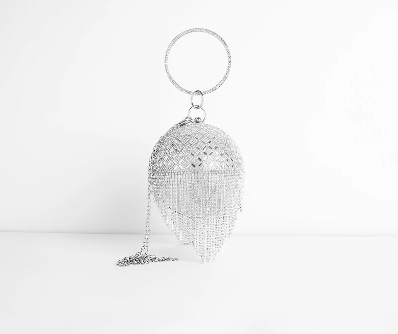 Rhinestone Fringe Sphere Clutch