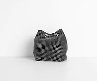 Rhinestone Mesh Bucket Bag