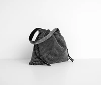 Mini Rhinestone Drawstring Purse