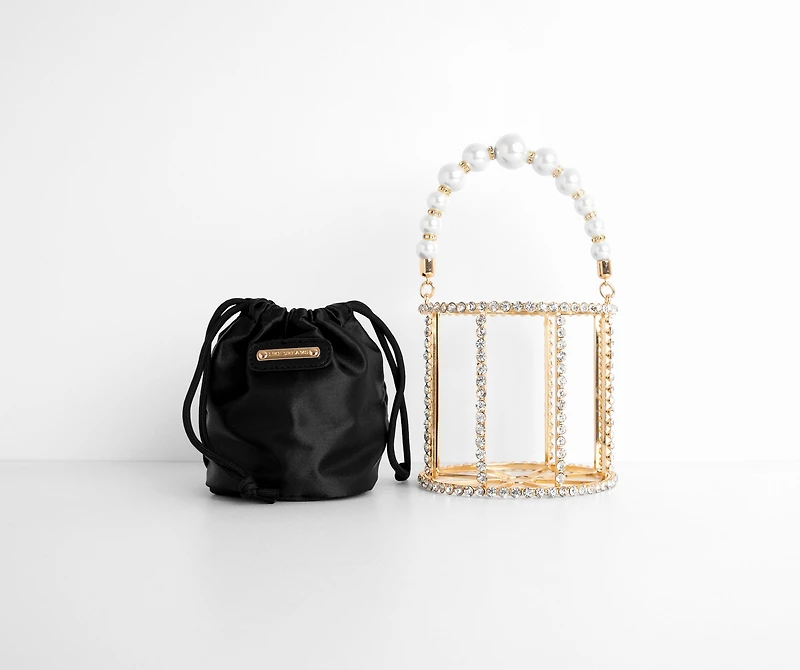You Go Pearl Rhinestone And Pearl Basket Handbag