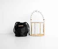 You Go Pearl Rhinestone And Pearl Basket Handbag