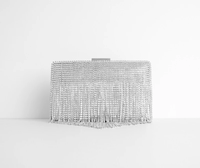 Ready In Rhinestones Fringe Clutch