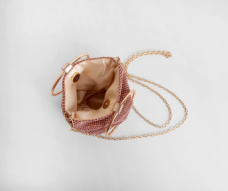 O-Ring Handle Rhinestone Mesh Purse