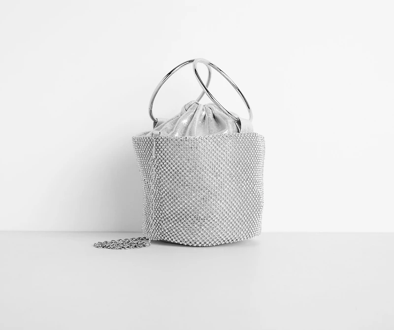 O-Ring Handle Rhinestone Bucket Purse