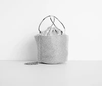 O-Ring Handle Rhinestone Bucket Purse