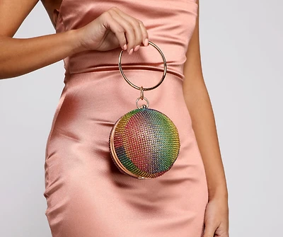 Rainbow Rhinestone Sphere Clutch