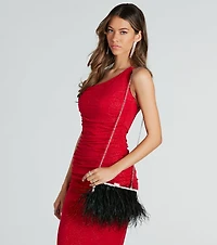 Envy Of The Night Marabou Rhinestone Clutch