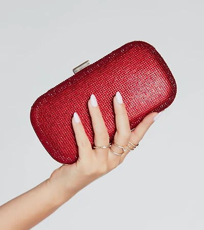 Icon Beauty Rhinestone Satin Box Clutch