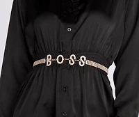 Straight Boss Rhinestone Belt