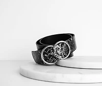 Faux Leather Snake Double O-Ring Belt