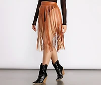 Rockin' Hun' Faux Leather Fringe Belted Skirt