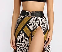 Lucky U Double Buckle Faux Leather Stretch Belt