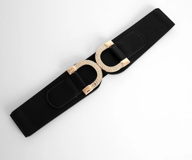 Lucky U Double Buckle Faux Leather Stretch Belt