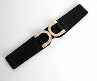 Lucky U Double Buckle Faux Leather Stretch Belt