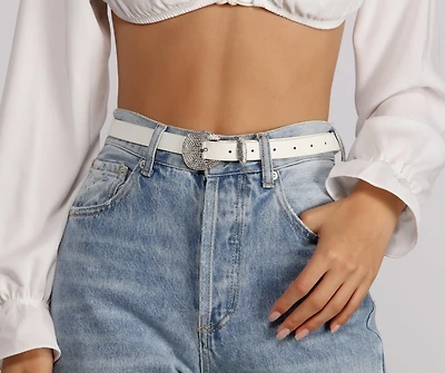 Rhinestone Oval Buckle Faux Leather Belt