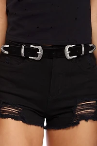 Black Etched Double Buckle Belt