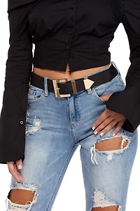 Black Faux Leather Stretch Belt